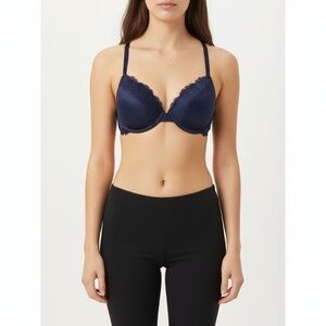 Auden Bra Womens 34C Navy Blue Racerback Front Closure Lace Padded